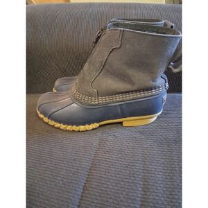 LL Bean Front Zip Duck Boots Womens 7.5M Blue Suede Shearling Lined Maine Made